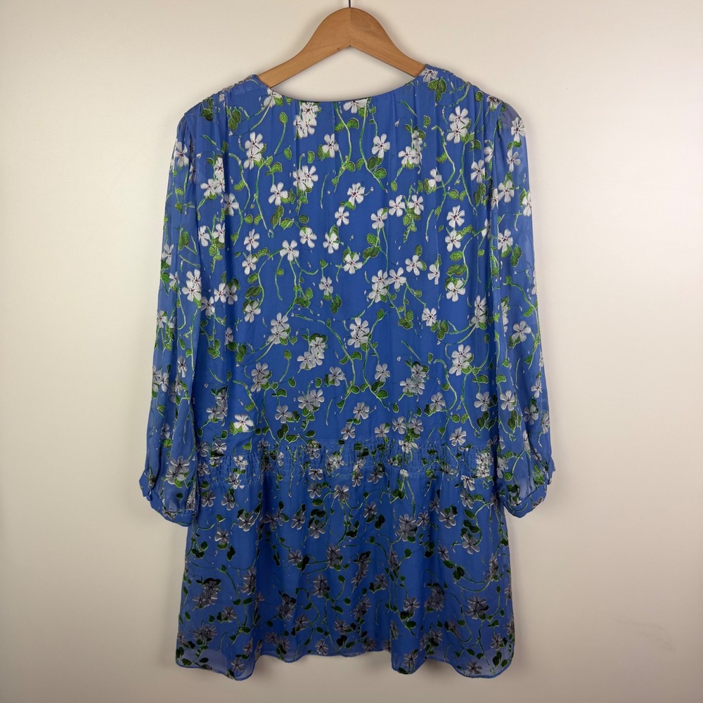 Alice + Olivia Adaline Blue Floral Silk Blend Smocked Mini Dress Sz 10 Romantic - Picture 5 of 11